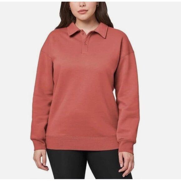 Mondetta Tops - Mondetta Ladies' Collared Fleece Pullover Top, Mineral red, Small